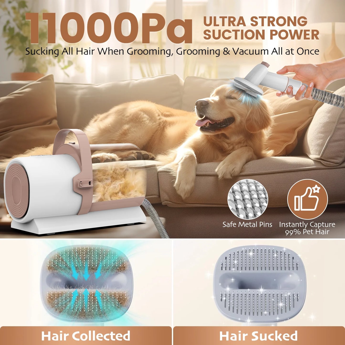 Dog Grooming Kit, 5 Grooming Tools, Pet Grooming Vacuum, Dog Clippers Kit, Low Noise, PG50