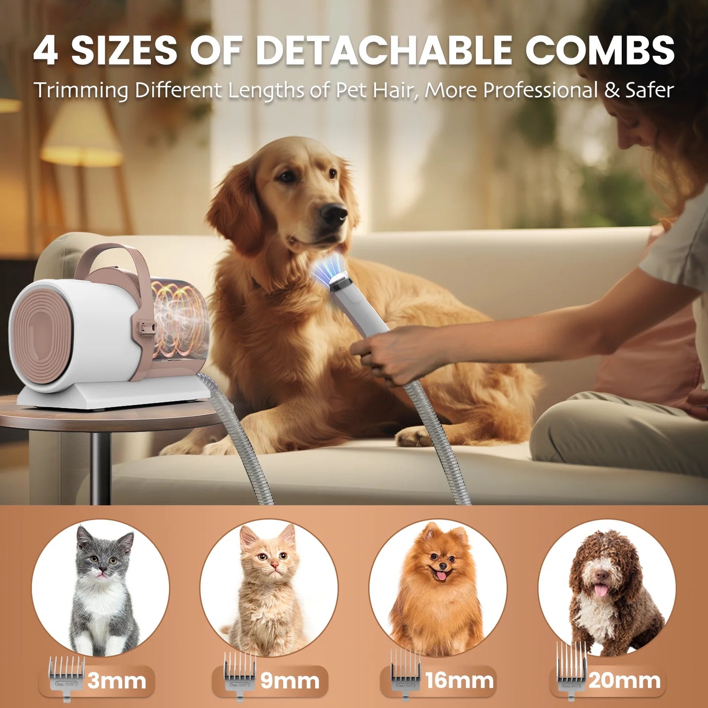 Dog Grooming Kit, 5 Grooming Tools, Pet Grooming Vacuum, Dog Clippers Kit, Low Noise, PG50