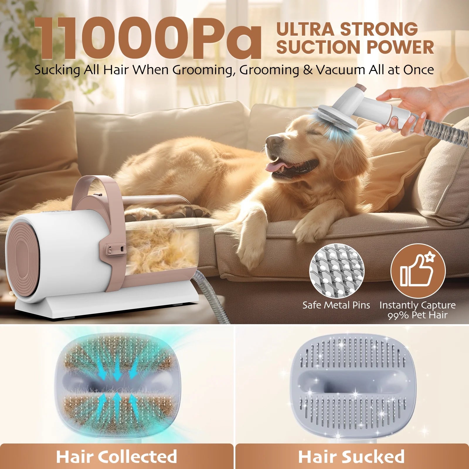 Dog Grooming Kit, 5 Grooming Tools, Pet Grooming Vacuum, Dog Clippers Kit, Low Noise, PG50