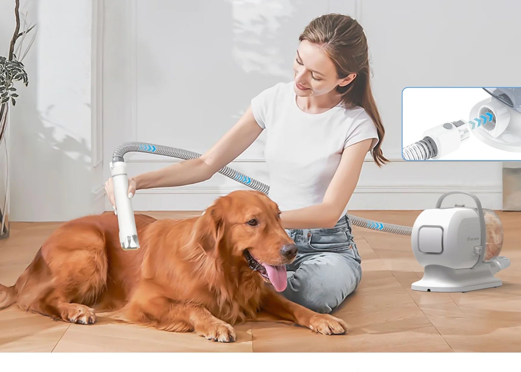 14Kpa Dog Grooming Kit & Vacuum, 2.5L Pet Hair Vacuum Suction 99% Pet Hair,3 Modes Suction Dog Grooming Clipper Kit,5 Pet Groomer Tools,Low Noise Pet Shedding Vacuum for Dogs Cats,White