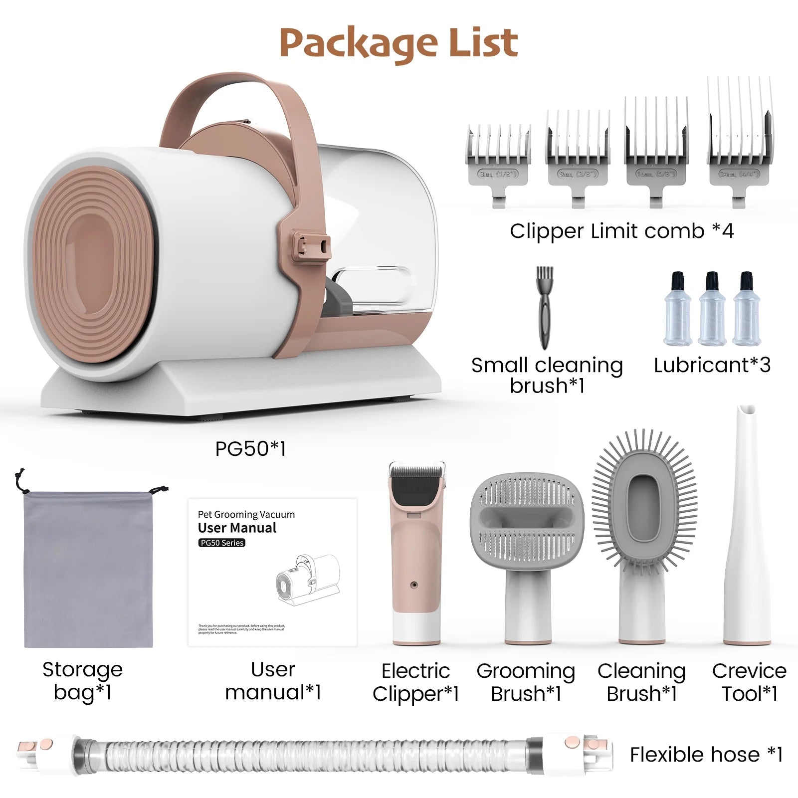 Dog Grooming Kit, 5 Grooming Tools, Pet Grooming Vacuum, Dog Clippers Kit, Low Noise, PG50